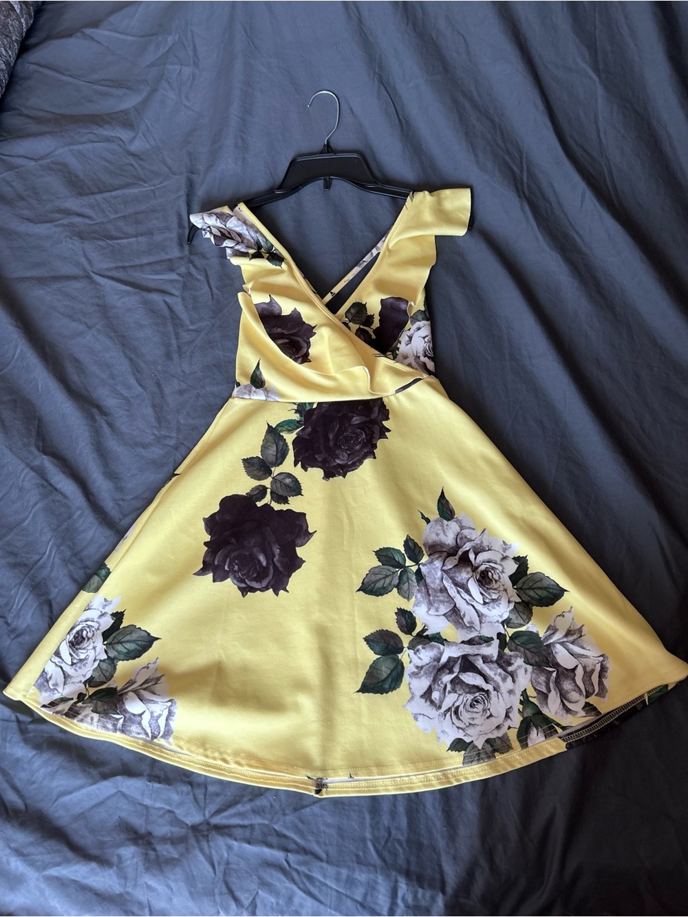 Womens Skater Style Yellow Floral Dress